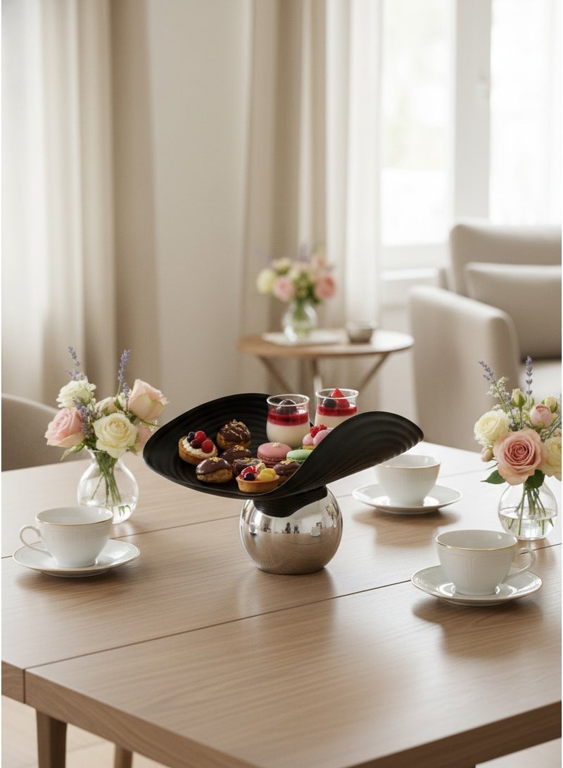 Living Metal Candy Serving Plate, Curved Design, Silver Ball Base, H 18cm, L 30 cm, W 20 cm, Base Dia 13cm - Image 1